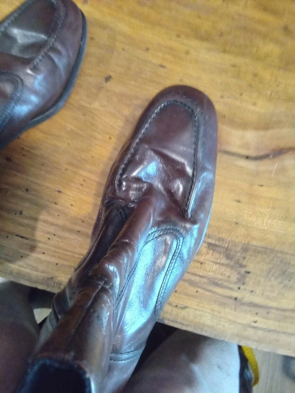 Vintage Unisex Florsheim Sz 10D Essex MocToe Stich Border Black Cherry Leather